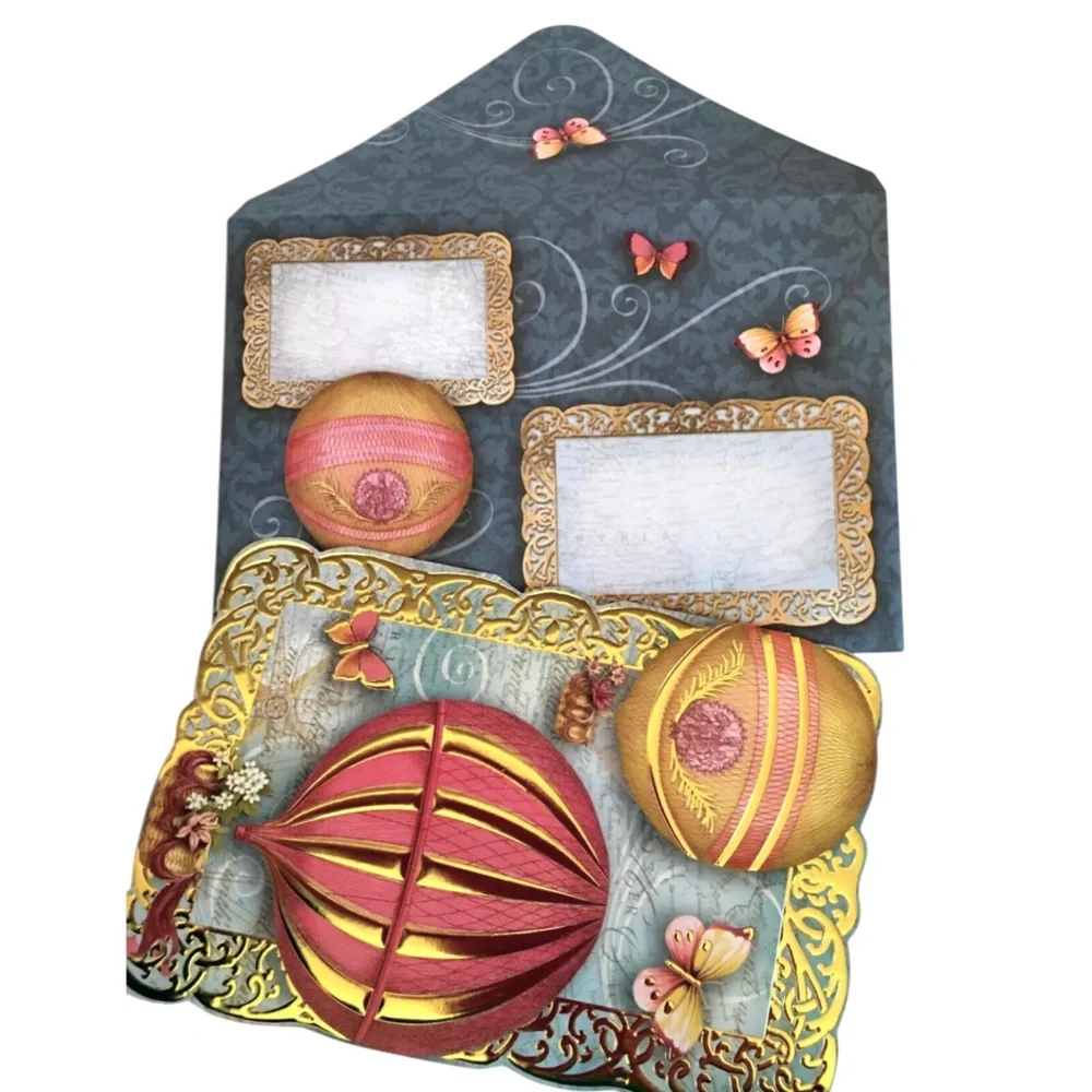 Punch Studio Single Embellished Die-Cut Fancy Cards ~ Hot Air Balloon (61530)